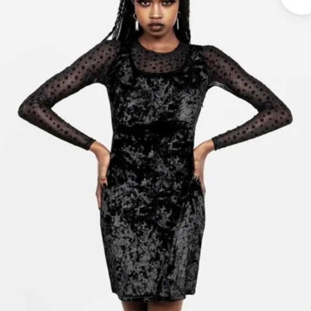 Starry Sheer Fitted Mini Velvet Dress